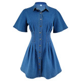 SC Short Sleeve Lapel Denim Mini Dress GDAM-218683