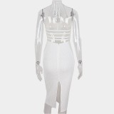 SC Sexy V Neck Backless Split Midi Dress GAXB-W336DS
