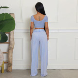 SC Solid Color U Neck Tops Wide Leg Pants Suit YF-10826