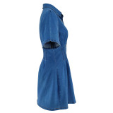 SC Short Sleeve Lapel Denim Mini Dress GDAM-218683