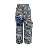 SC Jacquard Vintage Print Multi-Pocket Pants ZSD-0740