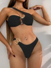 SC Single Shoulder Solid Color Bikinis 2 Piece Swimsuit CASF-6735