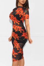 SC Short Sleeve Print Mesh Dress+Vest+Shorts 3 Piece Set MZ-2641-1