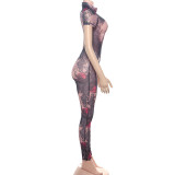 SC Print Sexy Short Sleeve Jumpsuit XEF-K25Q66400