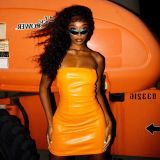 SC Solid Color PU Leather Tube Tops Dress GPBY-1499