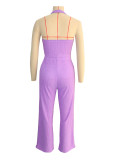 SC Halterneck Solid Vest Wide Leg Pants Suit SH-391362