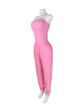 SC Solid Color Wrap Chest Bodysuit Pants Suit CH-25082