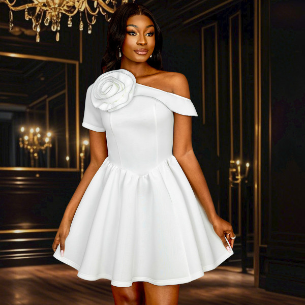 SC Solid Color Off Shoulder Mini Dress GKEN-041243