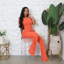 SC Solid Color One Shoulder Tassel Jumpsuit GCNF-0236