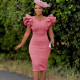 SC Plus Size Beaded Ruffle Sleeve Gown Midi Dress GATE-D575