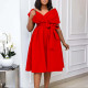 SC Plus Size V Neck Belt Solid Color Midi Dress GCZF-8626