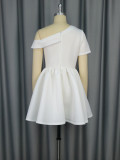 SC Solid Color Off Shoulder Mini Dress GKEN-041243