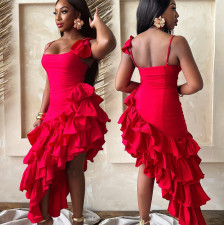 SC Irregular Ruffles Sling Midi Dress CYA-901689