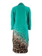 SC Plus Size Lapel Contrast Color Long Shirt Dress OSIF-8966