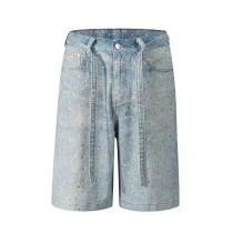 SC Loose Denim Hot Drill Fifth Pants(With Belt) OD-8739