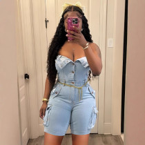 SC Sexy Tube Top Single-breasted Denim Romper LSD-2437