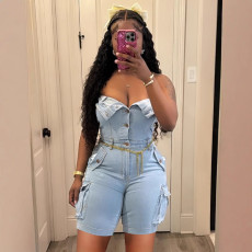 SC Sexy Tube Top Single-breasted Denim Romper LSD-2437