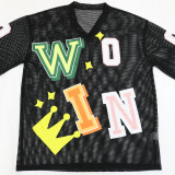 SC V Neck Mesh Letter Print T Shirts CYA-901722
