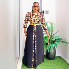 SC Plus Size Leopard Patchwork Chiffon Maxi Dress NY-11022