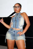 SC Sleeveless Zipper Denim Two Piece Short Set YMEF-53095