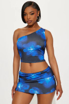 SC Print Single Shoulder Two Piece Skirts Set GBGF-5081