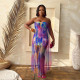 SC Plus Size See Through Mesh Patchwork Long Dress NY-11009