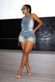 SC Sleeveless Zipper Denim Two Piece Short Set YMEF-53095
