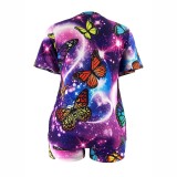 SC Plus Size Butterfly Print Short Sleeve Shorts Set OSIF-8968