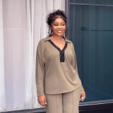 SC Plus Size V-shaped Lapel Long-sleeve Slim Pants Suit NY-11032