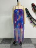 SC Plus Size See Through Mesh Patchwork Long Dress NY-11009