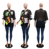 SC V Neck Mesh Letter Print T Shirts CYA-901722
