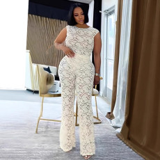 SC Sleeveless Lace See Through Two Piece Pants Set NY-3599