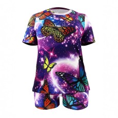 SC Plus Size Butterfly Print Short Sleeve Shorts Set OSIF-8968