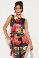 SC Strawberry Print Seventh Pants Two Piece Set GBGF-5084