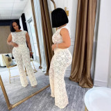SC Sleeveless Lace See Through Two Piece Pants Set NY-3599
