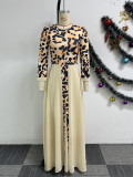 SC Plus Size Leopard Patchwork Chiffon Maxi Dress NY-11022