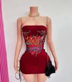 SC Print Slim Off Shoudler Tube Tops Dress YWXS-XS-L45121