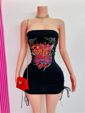 SC Print Slim Off Shoudler Tube Tops Dress YWXS-XS-L45121