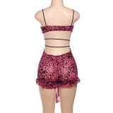 SC Printed Low-cut Hollow Out Lace-Up Romper GZJQ-K24Q60762