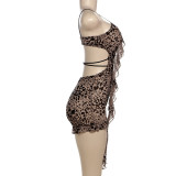 SC Printed Low-cut Hollow Out Lace-Up Romper GZJQ-K24Q60762
