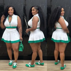 SC Sleeveless Zipper Tops Skirt Two Piece Set CYA-901804
