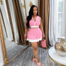 SC Sleeveless Zipper Tops Skirt Two Piece Set CYA-901804