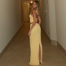 SC Solid Color Backless Two Piece Skirt Set GLAG-S5318679G