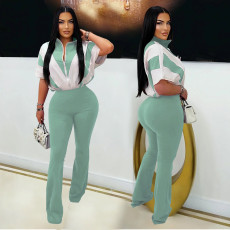 SC Sport Short Sleeve Color Block Two Piece Pants Set BY-7306