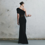 SC Slash Neck Mesh Patchwork Maxi Dress GAXB-D121DS
