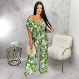SC Print Off Shoulder Bat Sleeve Jumpsuit YF-20172