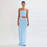 SC Solid Color Tube Tops Pleated Maxi Dress GAXB-D122DS