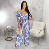 SC Print Off Shoulder Bat Sleeve Jumpsuit YF-20172