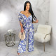 SC Print Off Shoulder Bat Sleeve Jumpsuit YF-20172