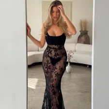 SC Backless Patchwork Lace Sling Maxi Dress GLAG-D5318604G